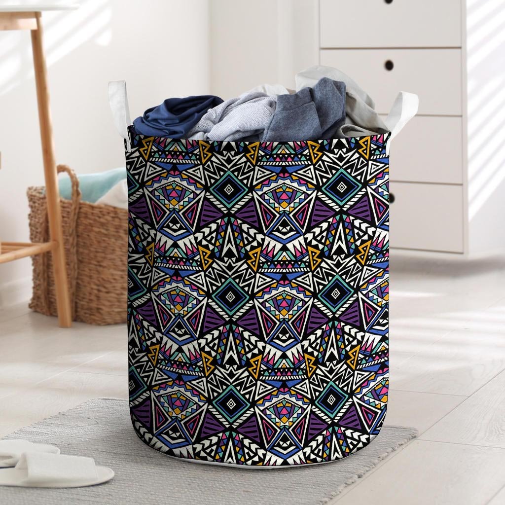Neon Indian Aztec Triangles Abstract Geometric Art Laundry Basket-grizzshop