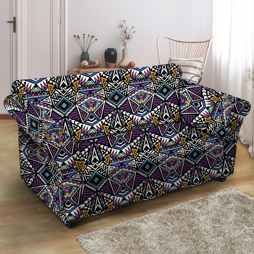 Neon Indian Aztec Triangles Abstract Geometric Art Loveseat Cover-grizzshop