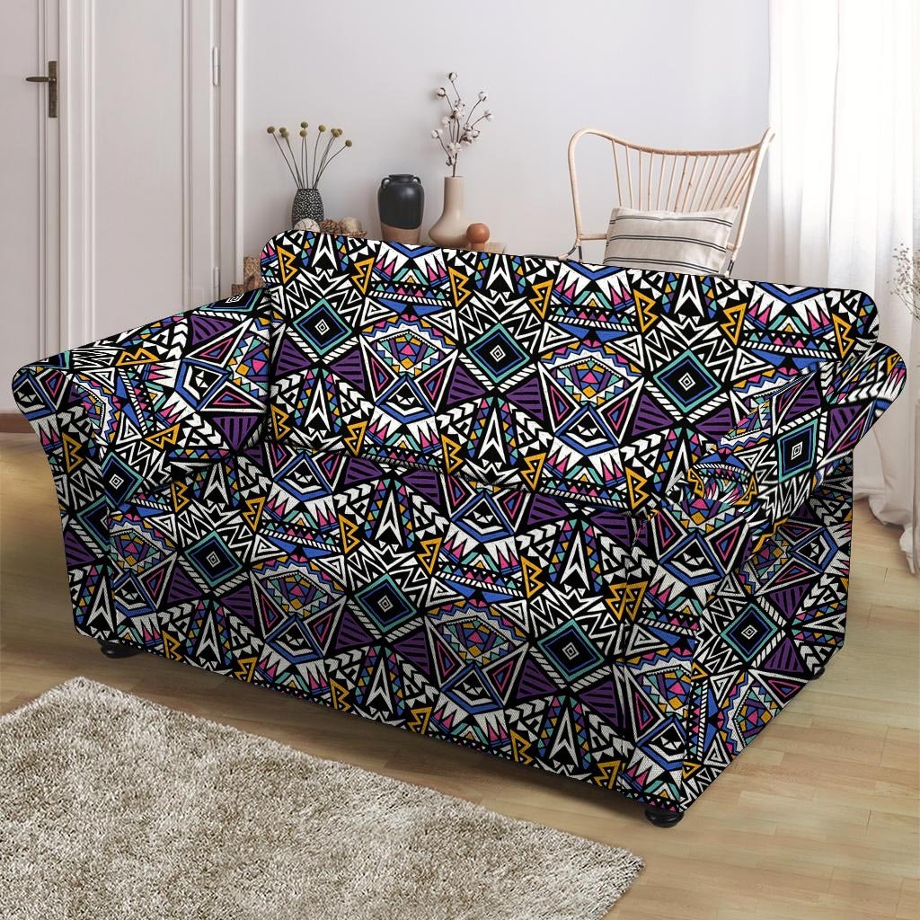 Neon Indian Aztec Triangles Abstract Geometric Art Loveseat Cover-grizzshop