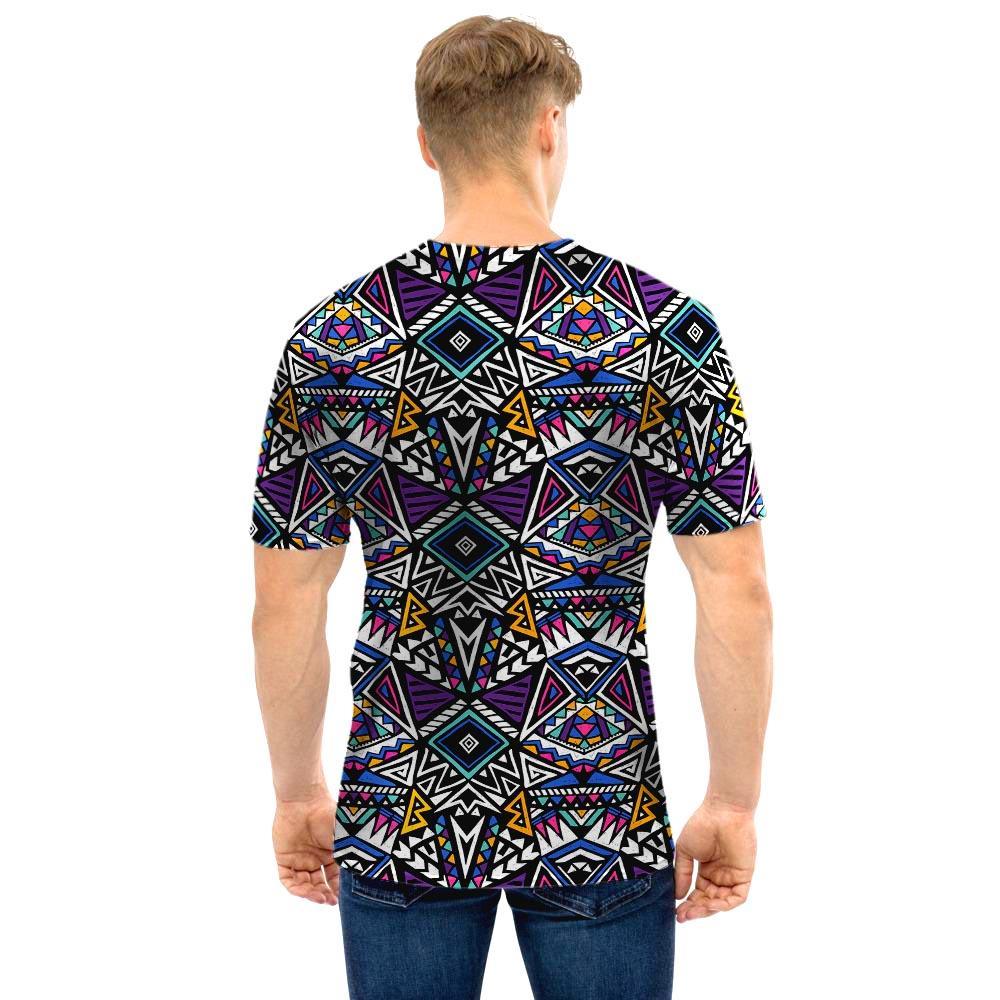 Neon Indian Aztec Triangles Abstract Geometric Art Men T Shirt-grizzshop