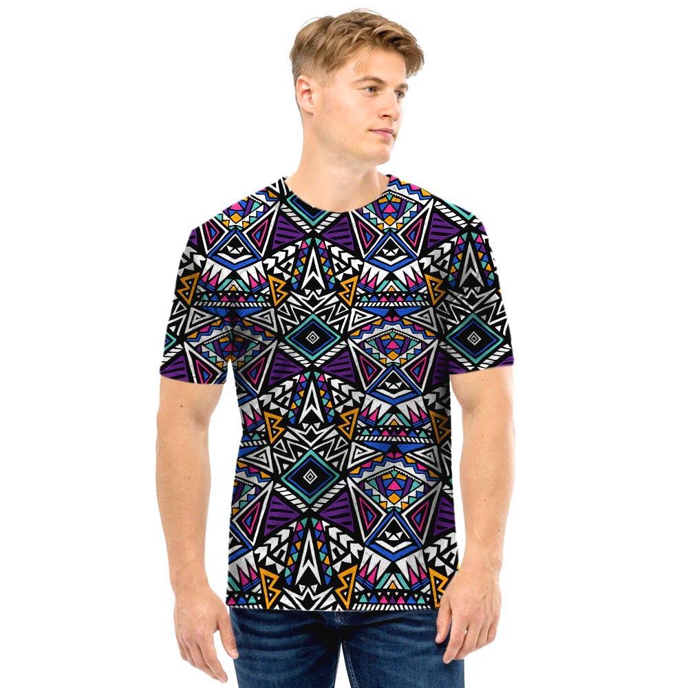 Neon Indian Aztec Triangles Abstract Geometric Art Men T Shirt-grizzshop