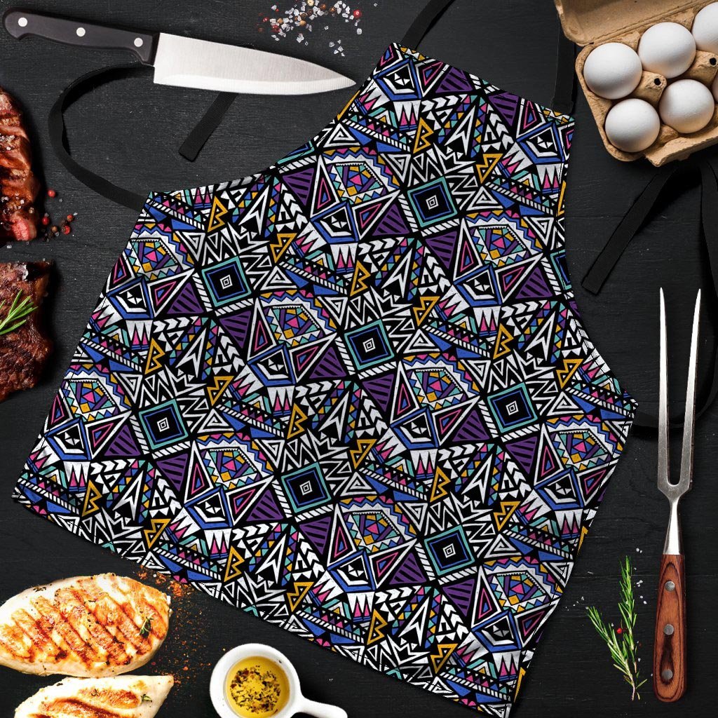 Neon Indian Aztec Triangles Abstract Geometric Art Men's Apron-grizzshop