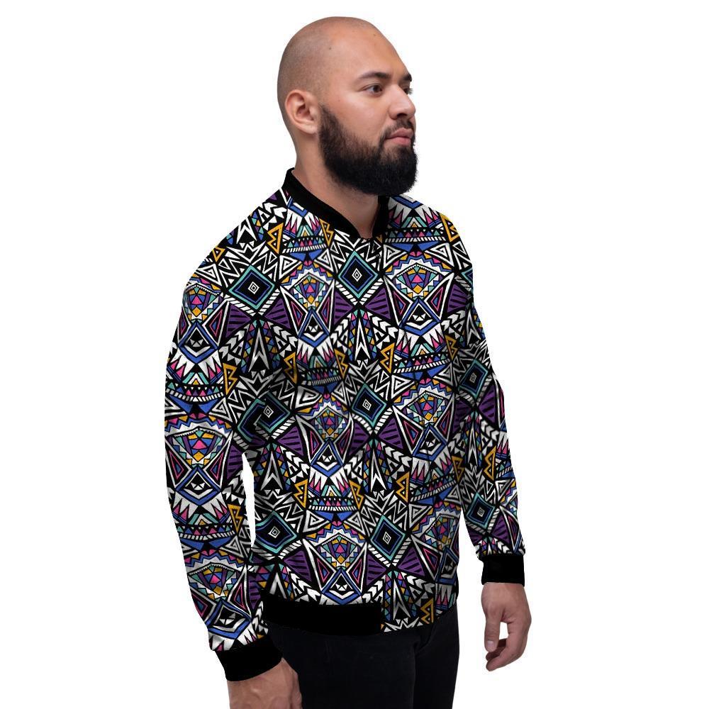 Neon Indian Aztec Triangles Abstract Geometric Art Men's Bomber Jacket-grizzshop