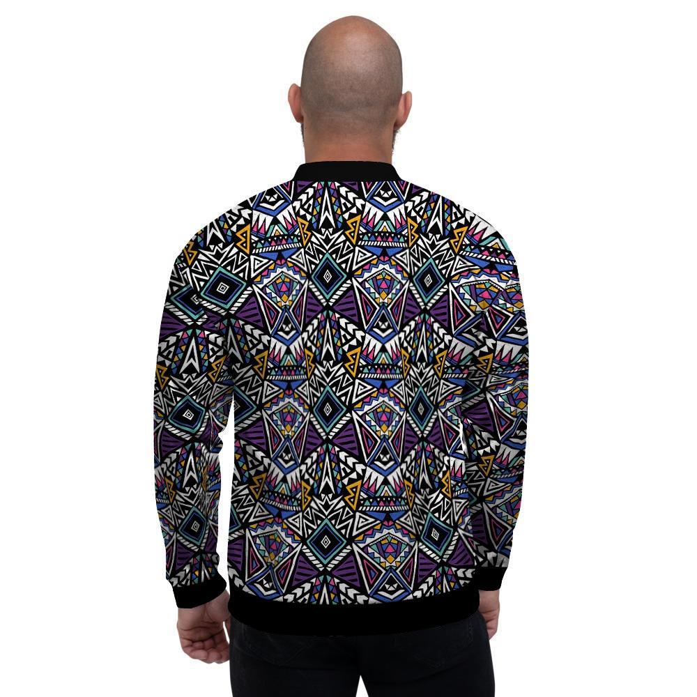 Neon Indian Aztec Triangles Abstract Geometric Art Men's Bomber Jacket-grizzshop