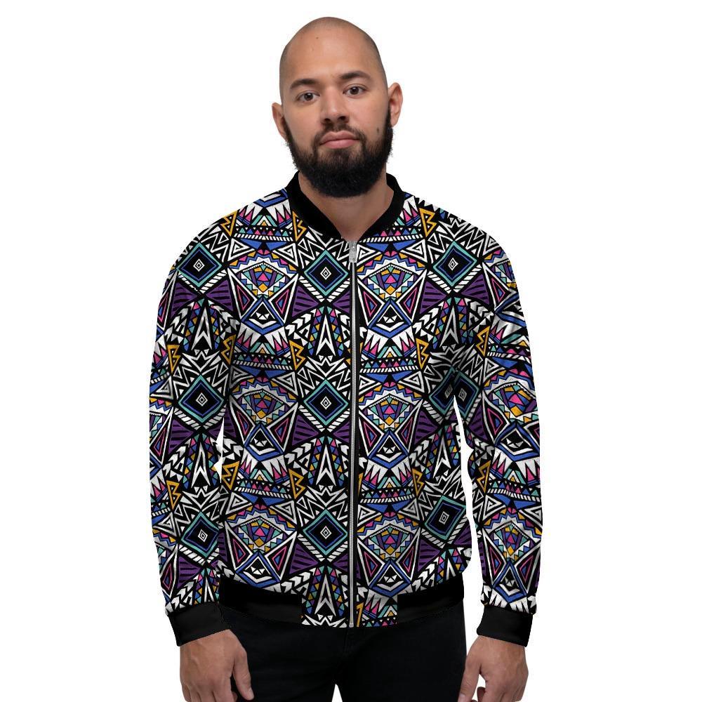 Neon Indian Aztec Triangles Abstract Geometric Art Men's Bomber Jacket-grizzshop