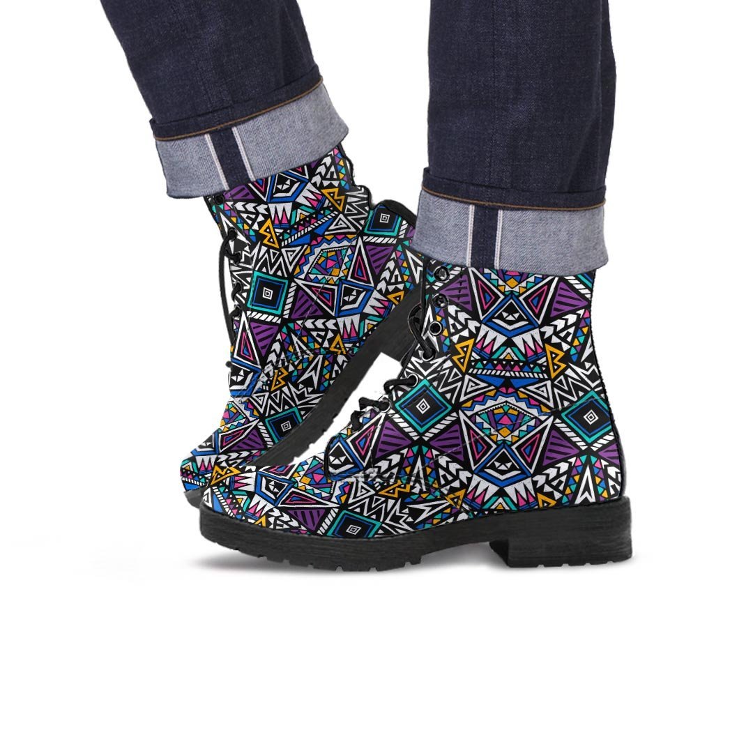 Neon Indian Aztec Triangles Abstract Geometric Art Men's Boots-grizzshop