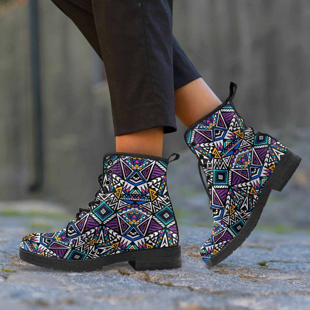 Neon Indian Aztec Triangles Abstract Geometric Art Men's Boots-grizzshop