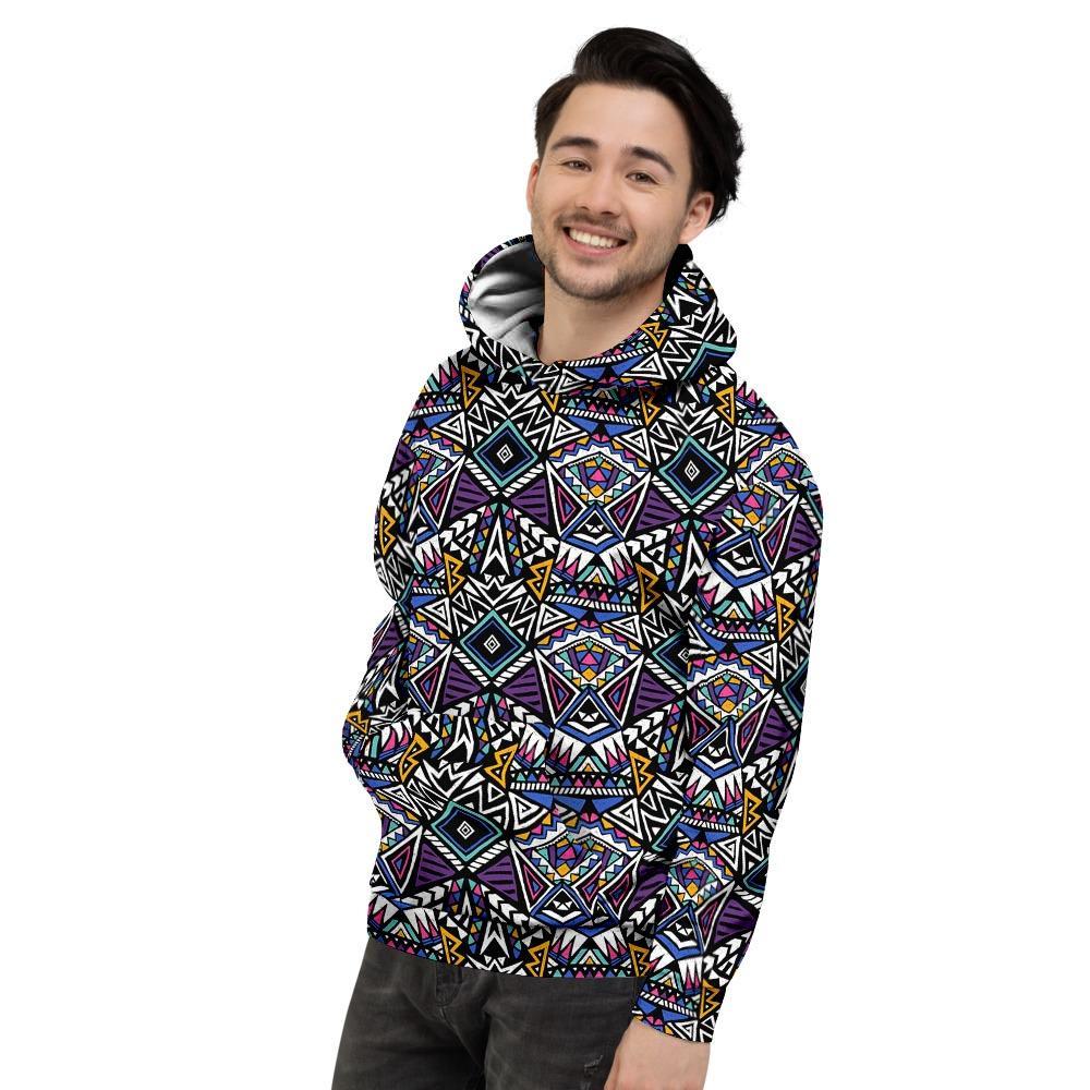 Neon Indian Aztec Triangles Abstract Geometric Art Men's Hoodie-grizzshop