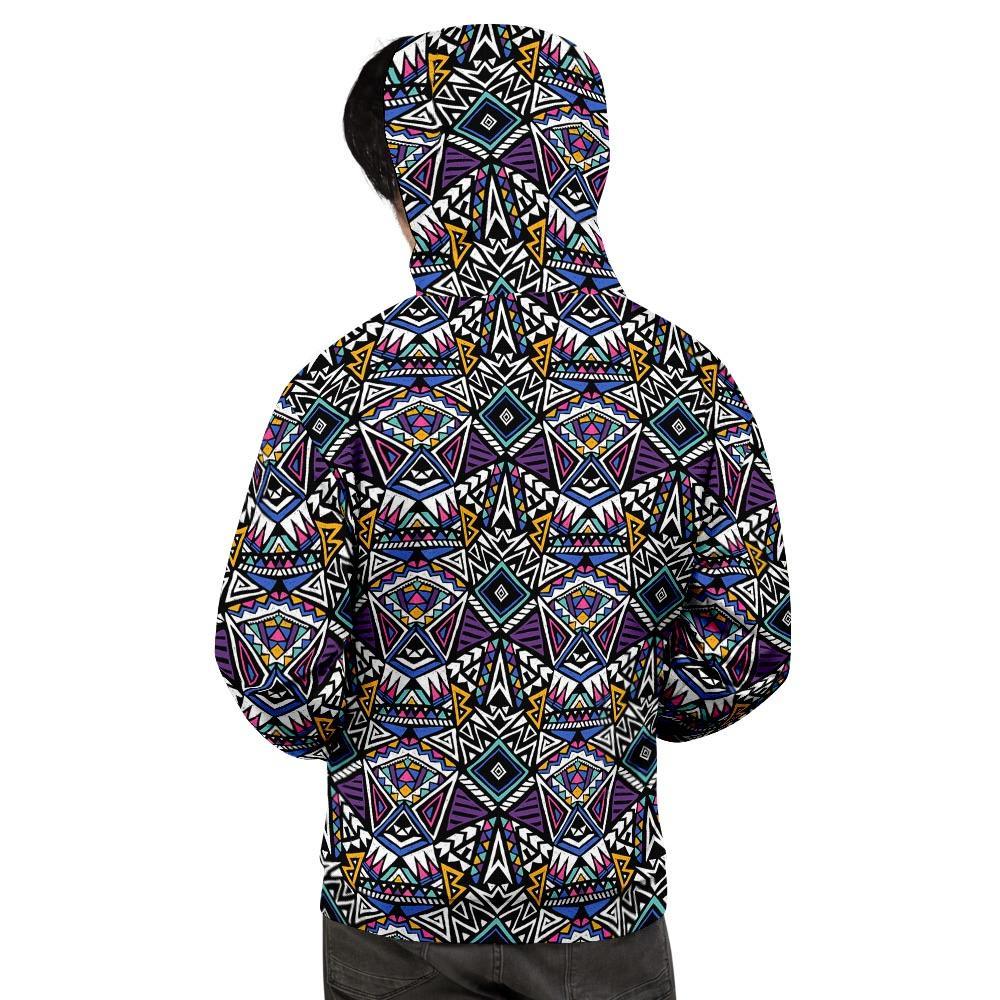 Neon Indian Aztec Triangles Abstract Geometric Art Men's Hoodie-grizzshop