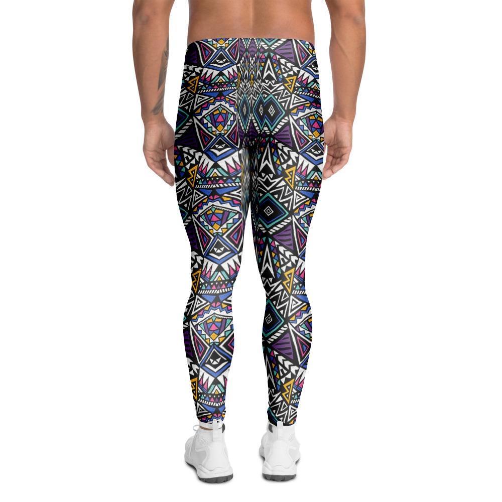 Neon Indian Aztec Triangles Abstract Geometric Art Men's Leggings-grizzshop