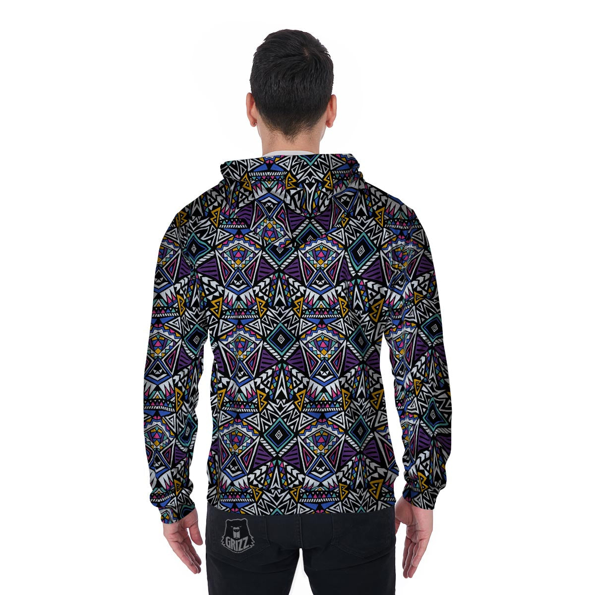 Neon Indian Aztec Triangles Abstract Geometric Art Men's Zip Up Hoodie-grizzshop