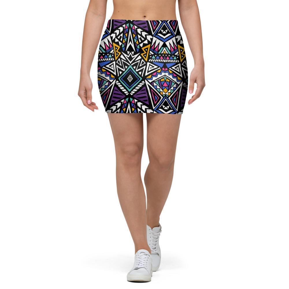 Neon Indian Aztec Triangles Abstract Geometric Art Mini Skirt-grizzshop