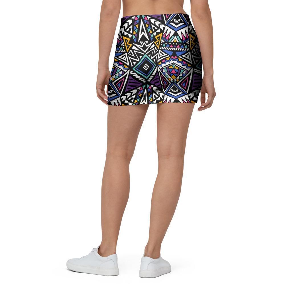 Neon Indian Aztec Triangles Abstract Geometric Art Mini Skirt-grizzshop