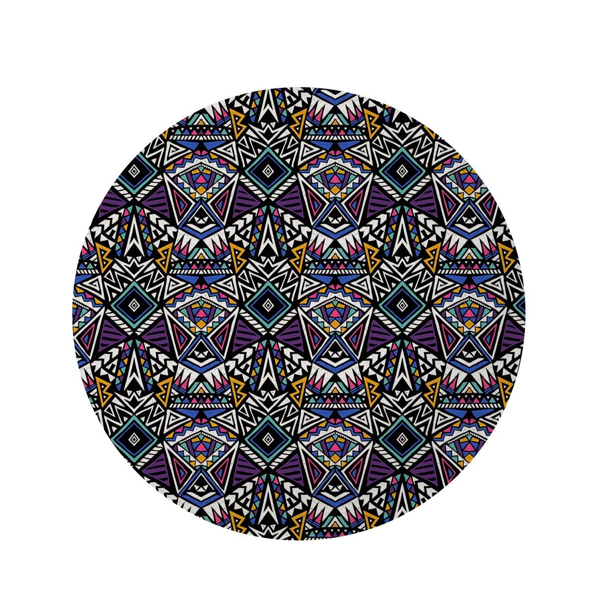 Neon Indian Aztec Triangles Abstract Geometric Art Round Rug-grizzshop