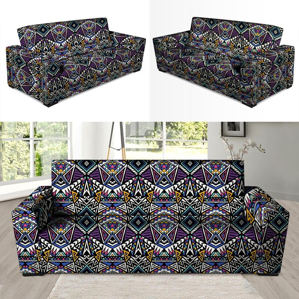 Neon Indian Aztec Triangles Abstract Geometric Art Sofa Cover-grizzshop