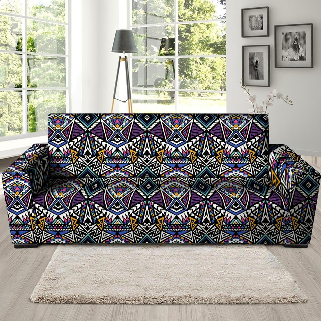 Neon Indian Aztec Triangles Abstract Geometric Art Sofa Cover-grizzshop