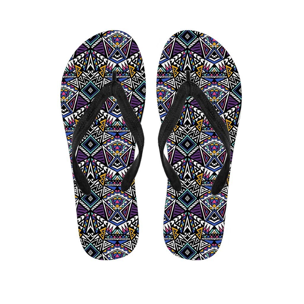 Neon Indian Aztec Triangles Abstract Geometric Art Women's Flip Flops-grizzshop