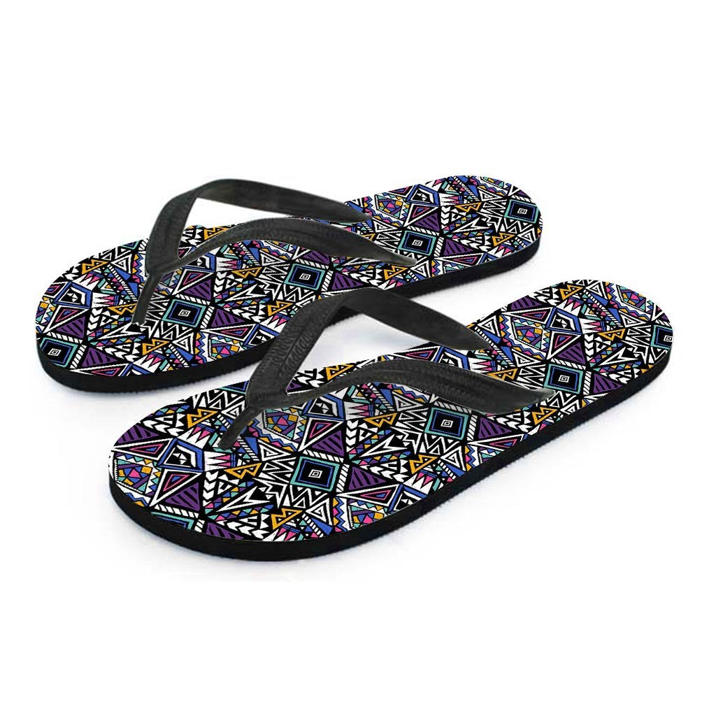 Neon Indian Aztec Triangles Abstract Geometric Art Women's Flip Flops-grizzshop