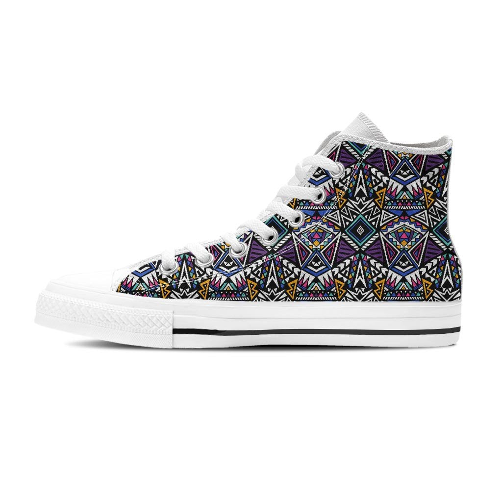 Neon Indian Aztec Triangles Abstract Geometric Art Women's High Top Shoes-grizzshop