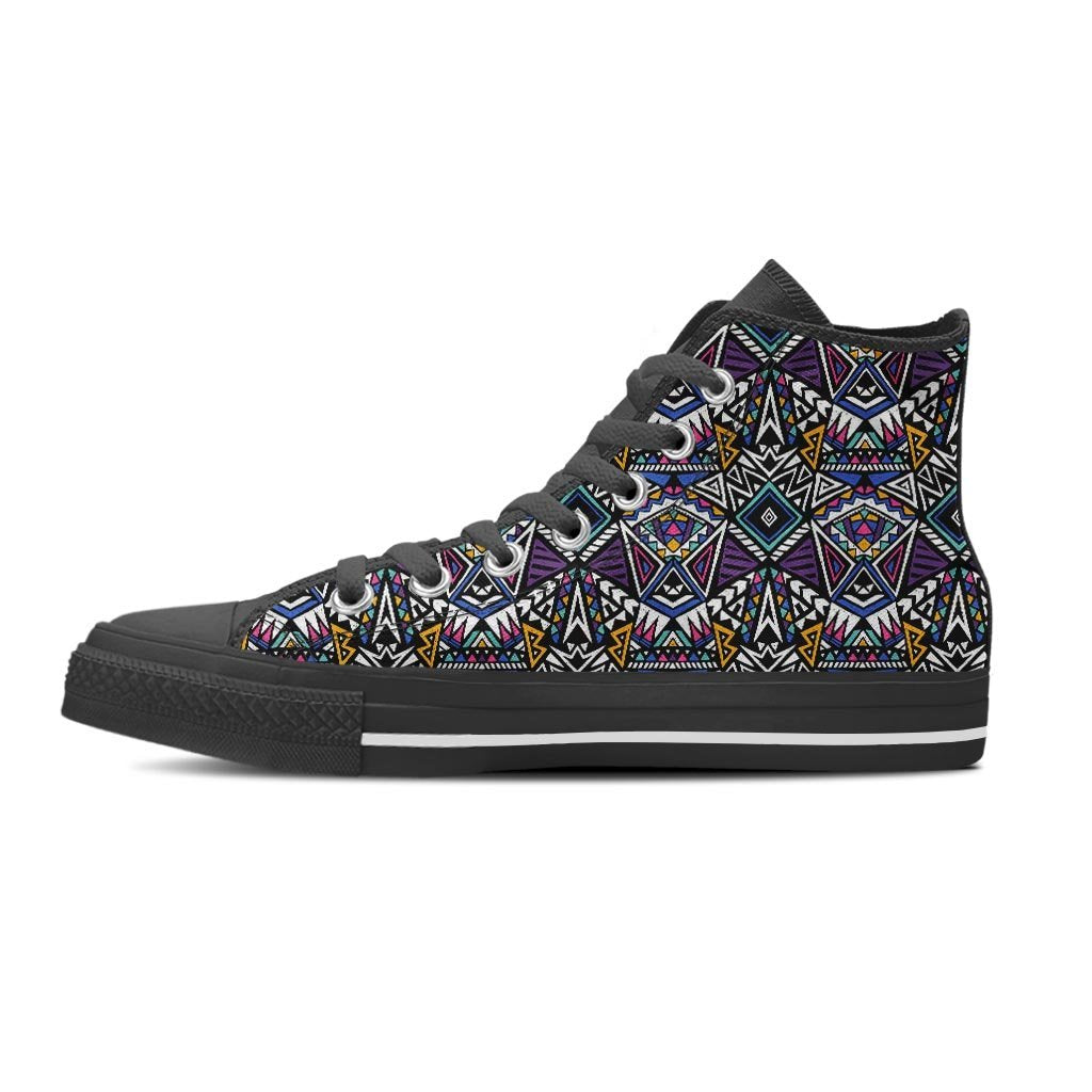 Neon Indian Aztec Triangles Abstract Geometric Art Women's High Top Shoes-grizzshop