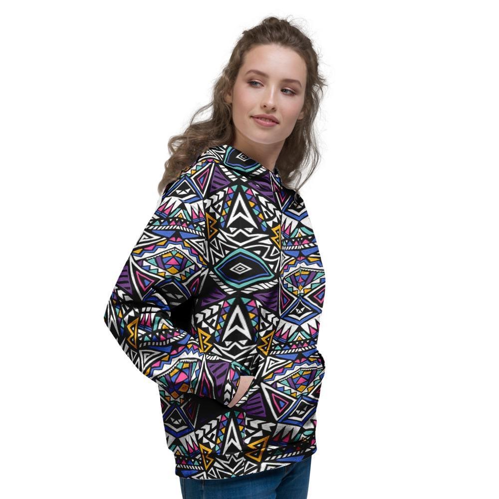 Neon Indian Aztec Triangles Abstract Geometric Art Women's Hoodie-grizzshop