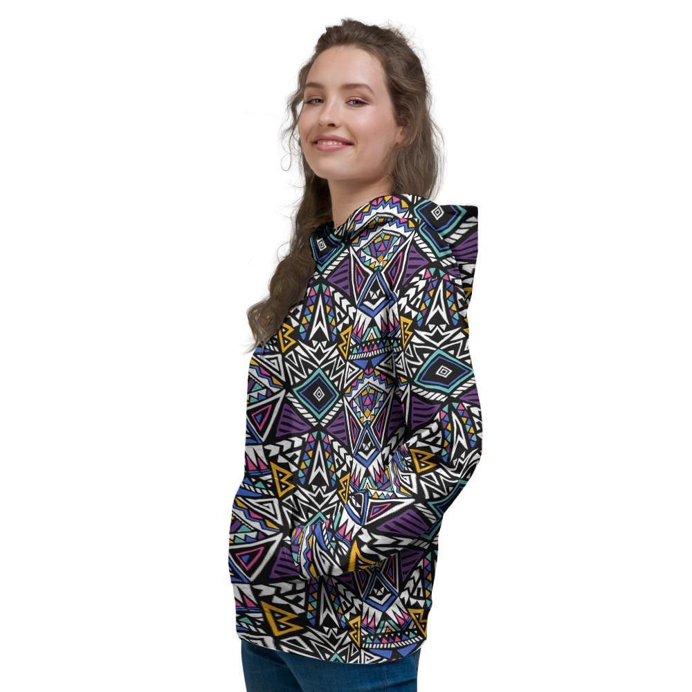 Neon Indian Aztec Triangles Abstract Geometric Art Women's Hoodie-grizzshop