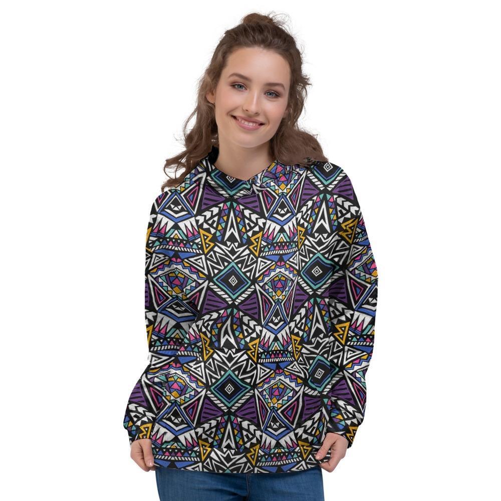 Neon Indian Aztec Triangles Abstract Geometric Art Women's Hoodie-grizzshop