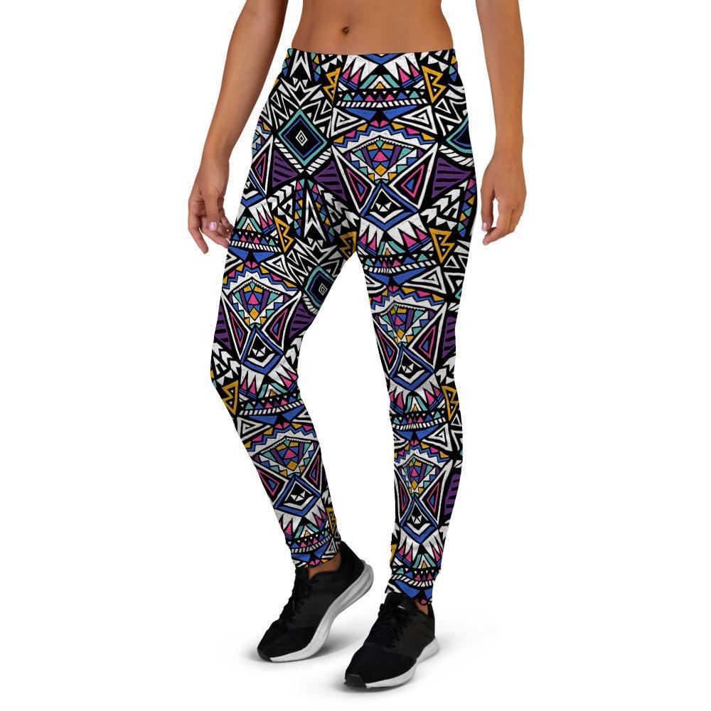 Neon Indian Aztec Triangles Abstract Geometric Art Women's Joggers-grizzshop