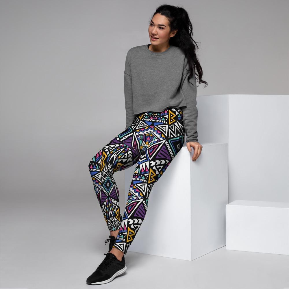 Neon Indian Aztec Triangles Abstract Geometric Art Women's Joggers-grizzshop