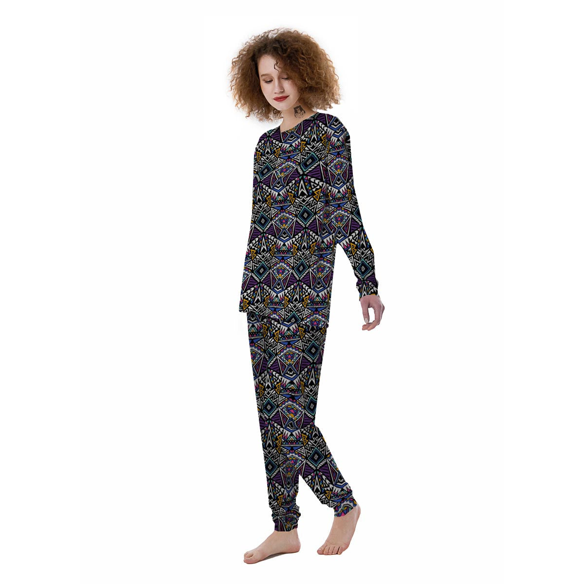 Neon Indian Aztec Triangles Abstract Geometric Art Women's Pajamas-grizzshop