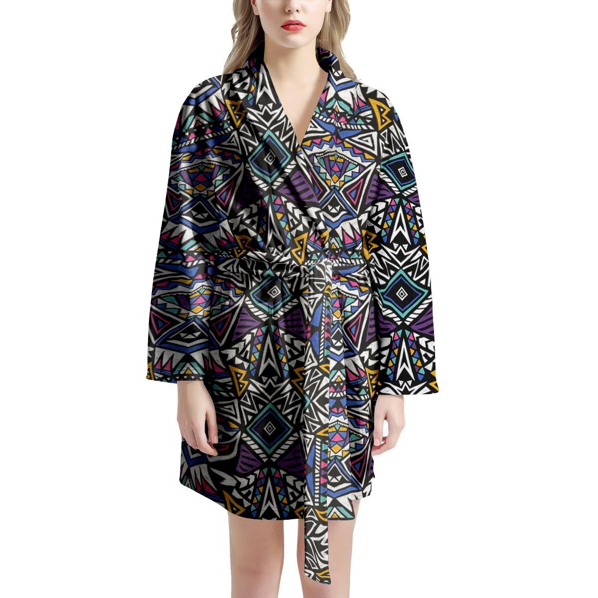 Neon Indian Aztec Triangles Abstract Geometric Art Women's Robe-grizzshop