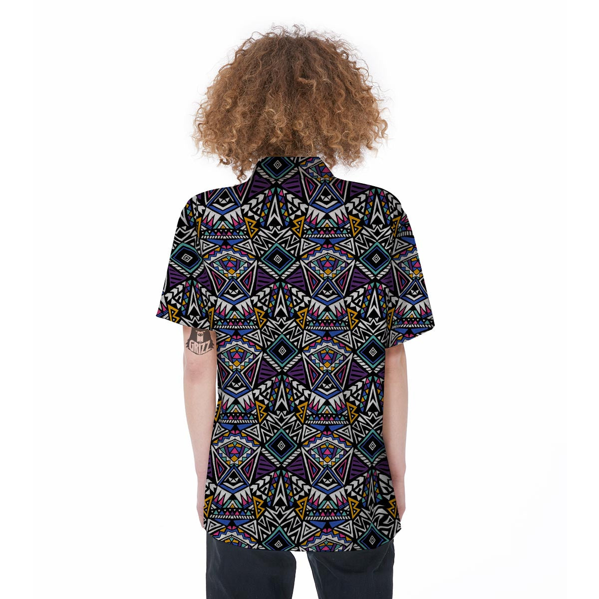 Neon Indian Aztec Triangles Abstract Geometric Art Women's Short Sleeve Shirts-grizzshop