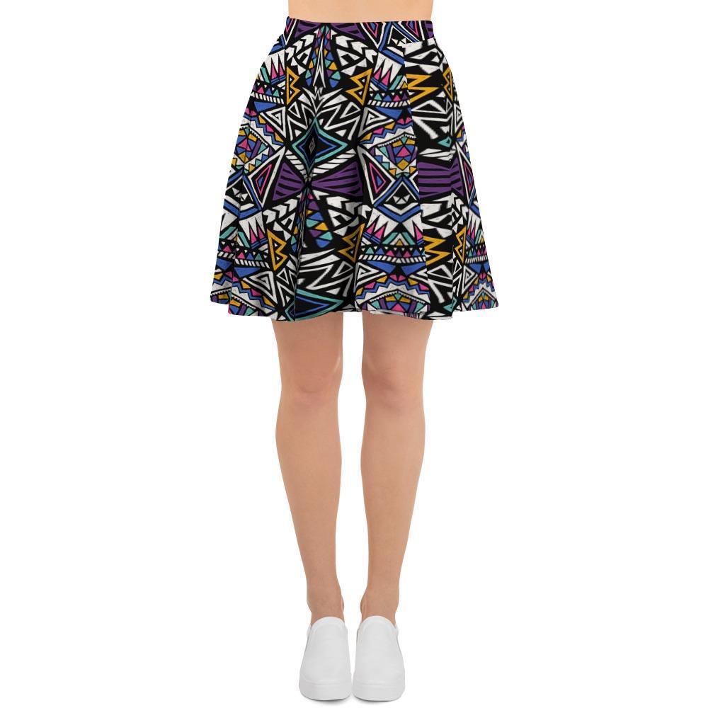 Neon Indian Aztec Triangles Abstract Geometric Art Women's Skirt-grizzshop