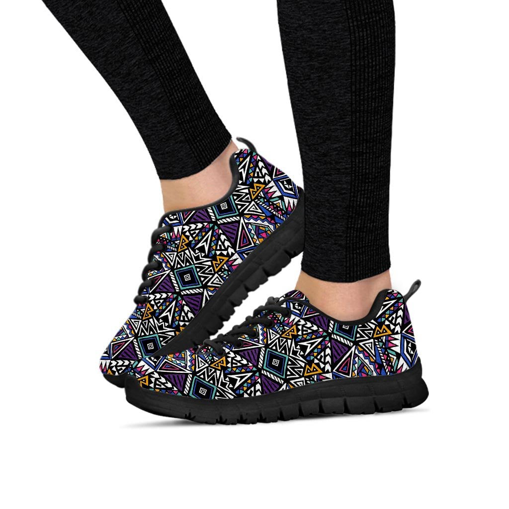 Neon Indian Aztec Triangles Abstract Geometric Art Women's Sneakers-grizzshop