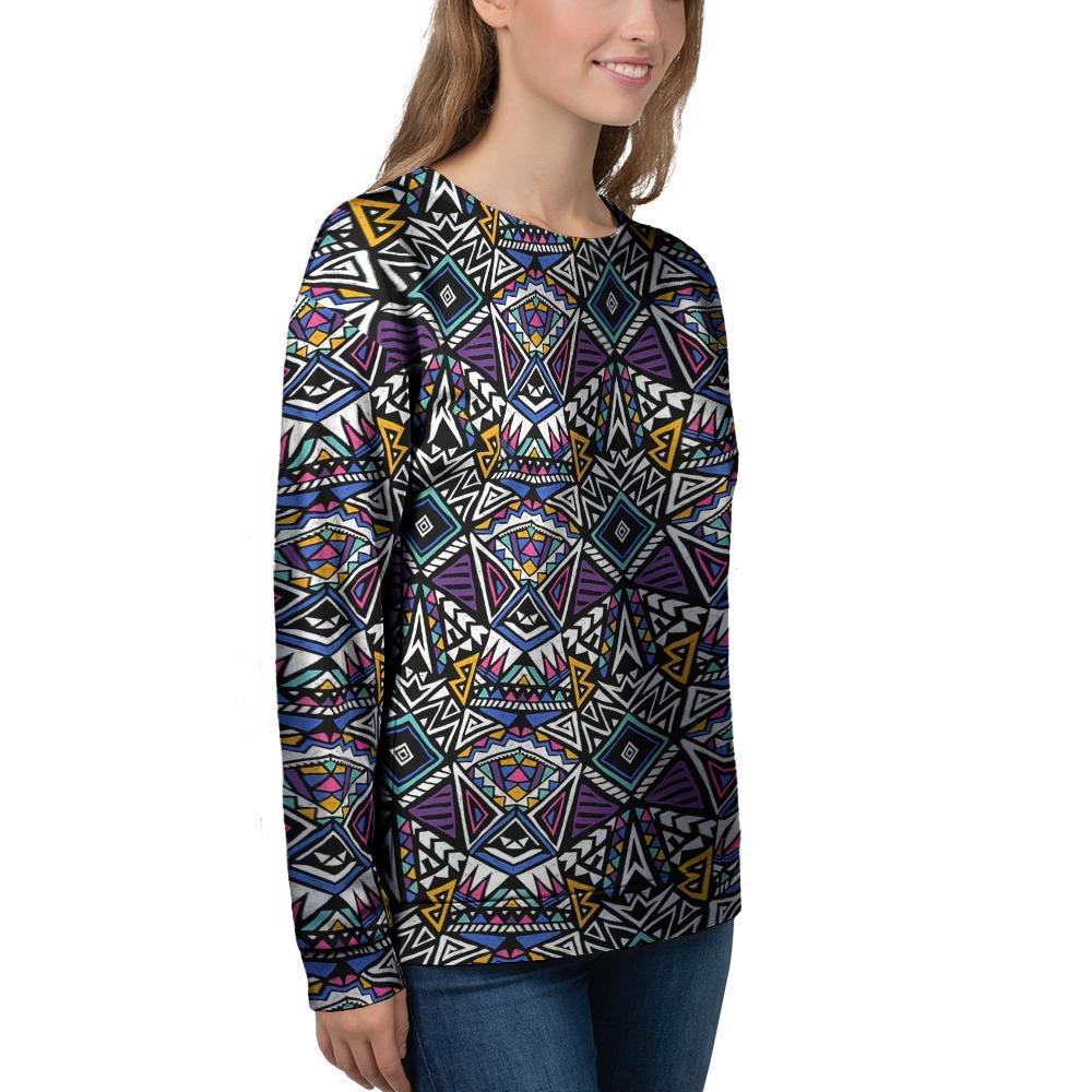 Neon Indian Aztec Triangles Abstract Geometric Art Women's Sweatshirt-grizzshop