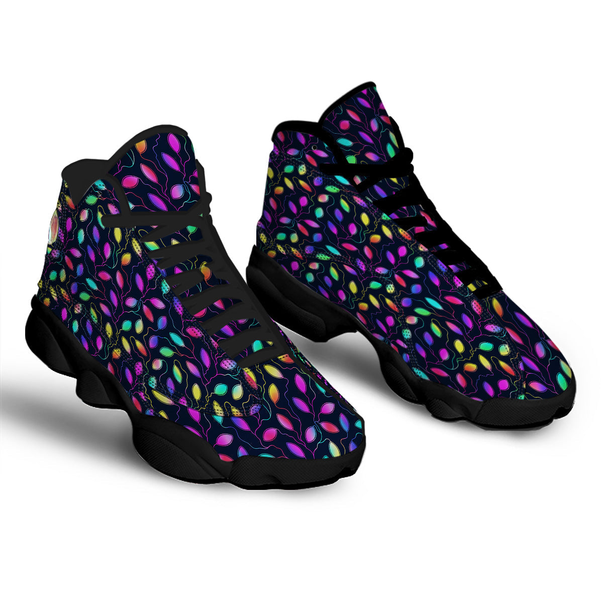 Neon Leaf Print Pattern Black Basketball Shoes-grizzshop