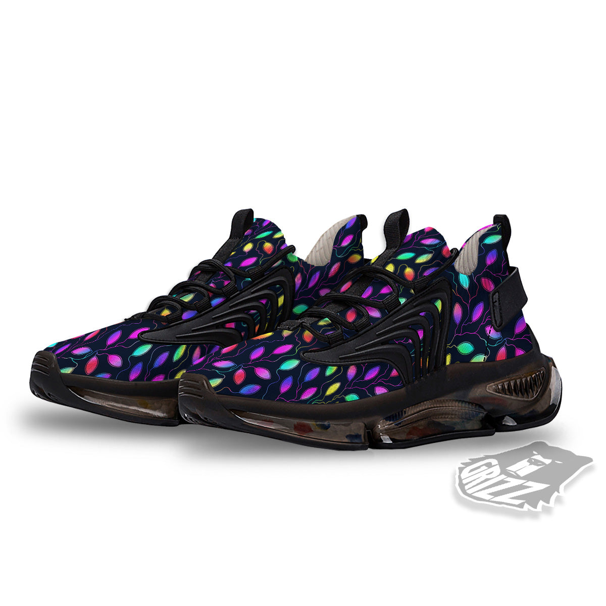 Neon Leaf Print Pattern Black Gym Shoes-grizzshop