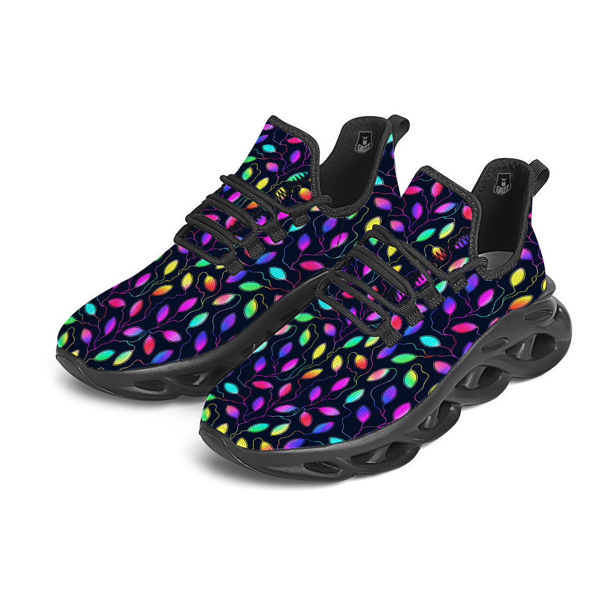 Neon Leaf Print Pattern Black Running Shoes-grizzshop