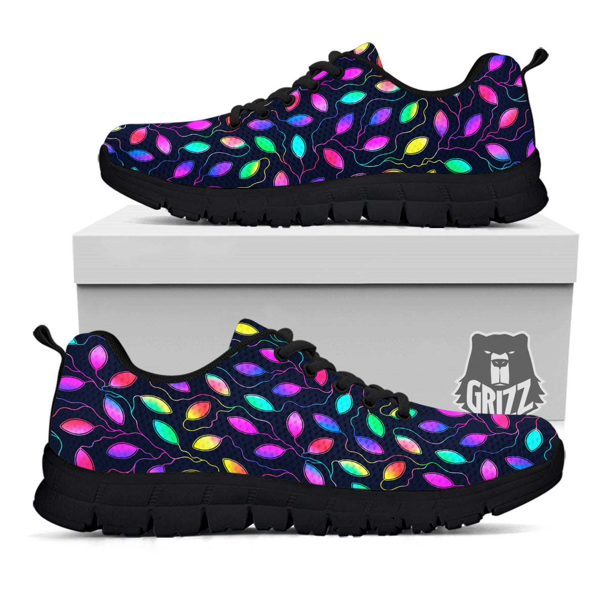 Neon Leaf Print Pattern Black Sneaker-grizzshop