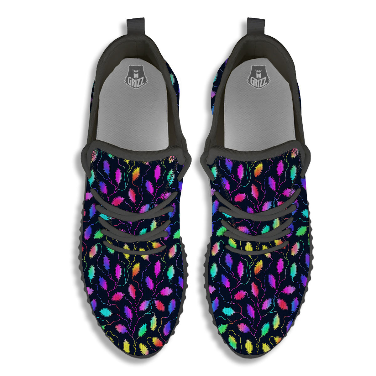 Neon Leaf Print Pattern Black Walking Shoes-grizzshop