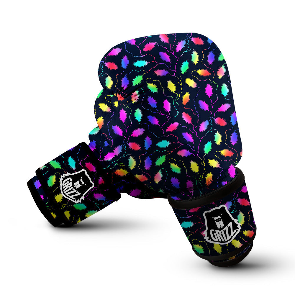 Neon Leaf Print Pattern Boxing Gloves-grizzshop