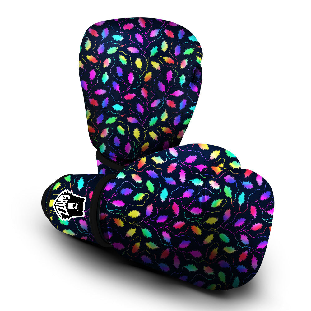 Neon Leaf Print Pattern Boxing Gloves-grizzshop