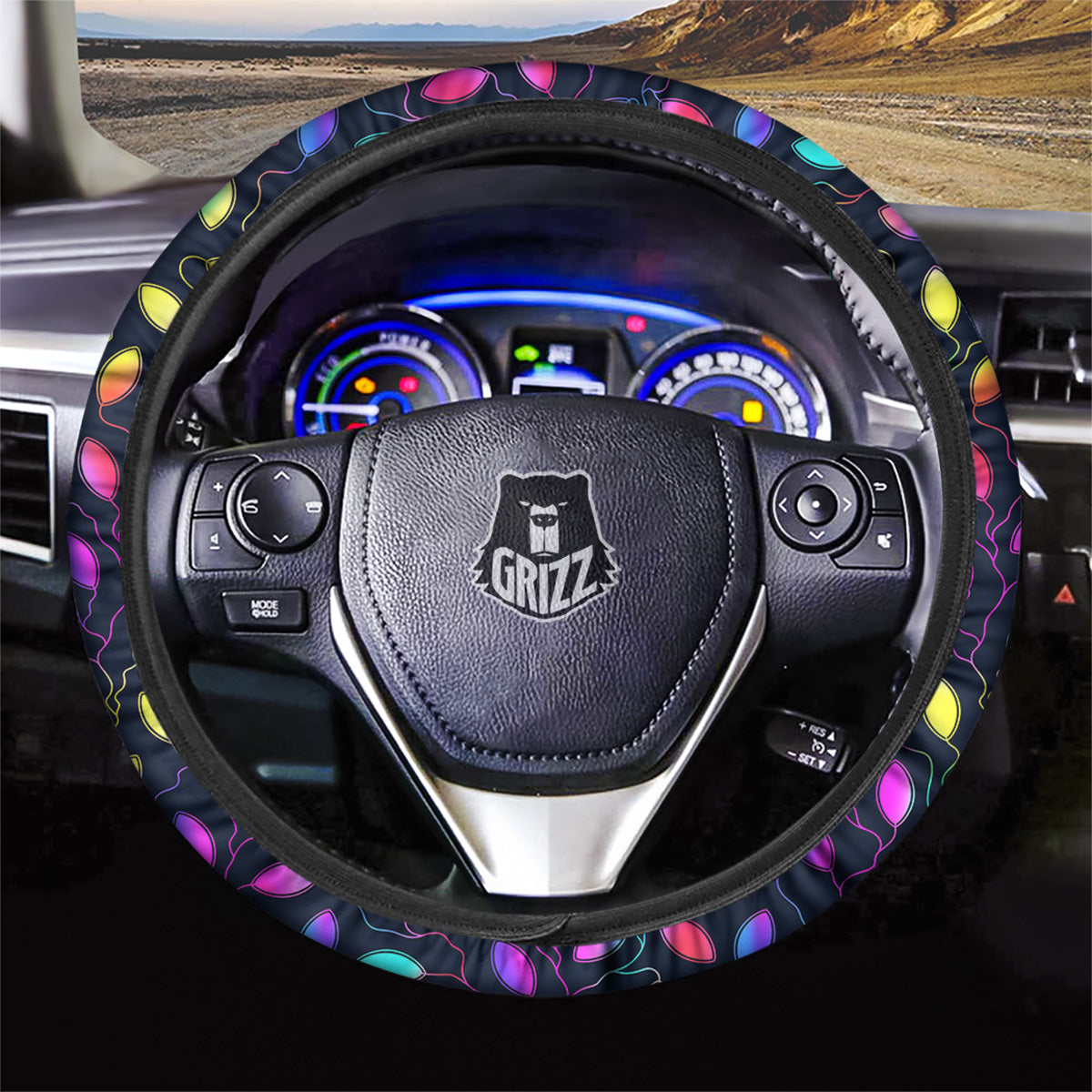 Neon Leaf Print Pattern Car Steering Wheel Cover-grizzshop