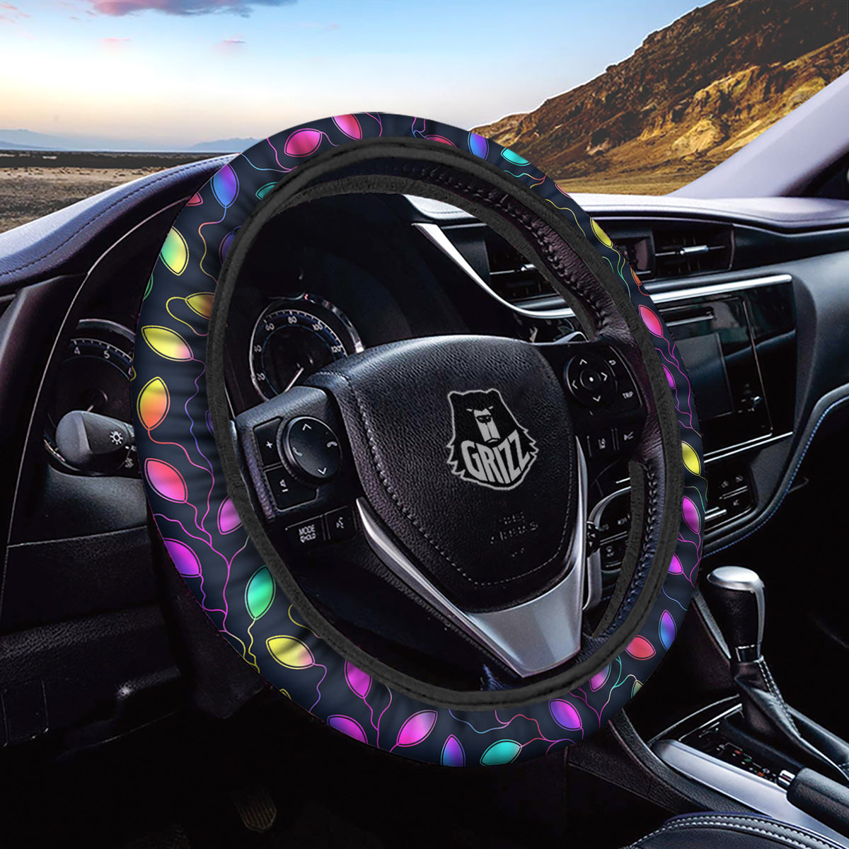 Neon Leaf Print Pattern Car Steering Wheel Cover-grizzshop