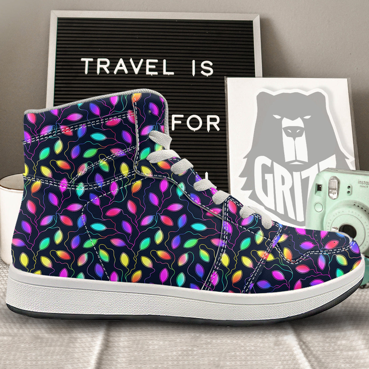 Neon Leaf Print Pattern High Top Sneakers-grizzshop