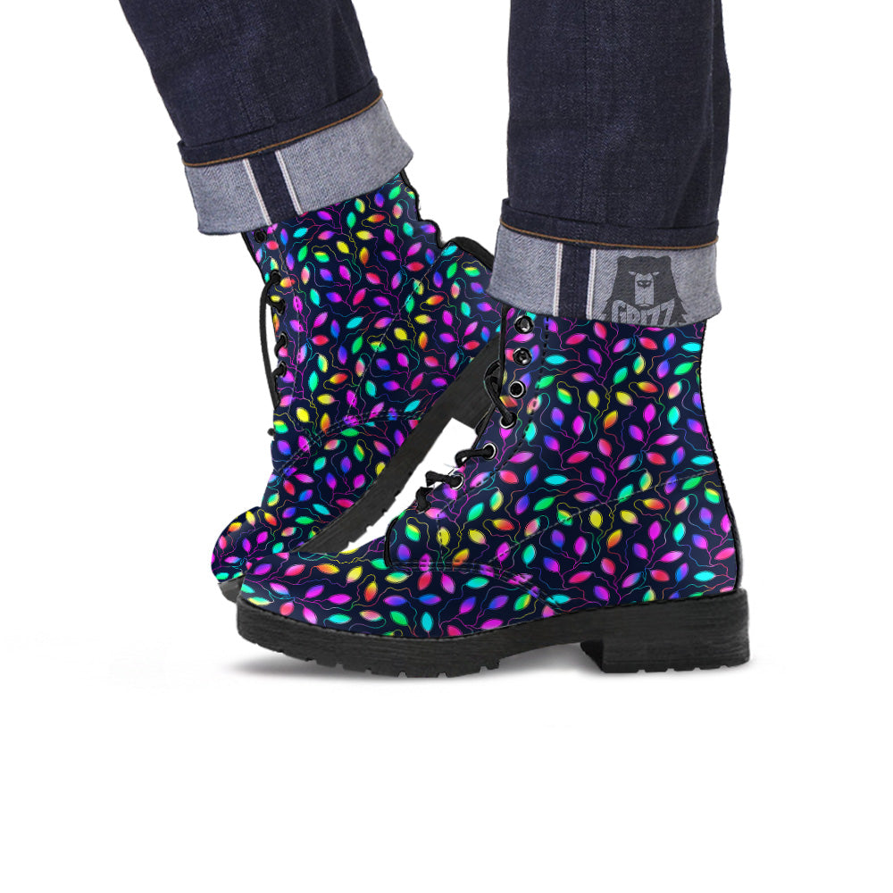Neon Leaf Print Pattern Leather Boots-grizzshop