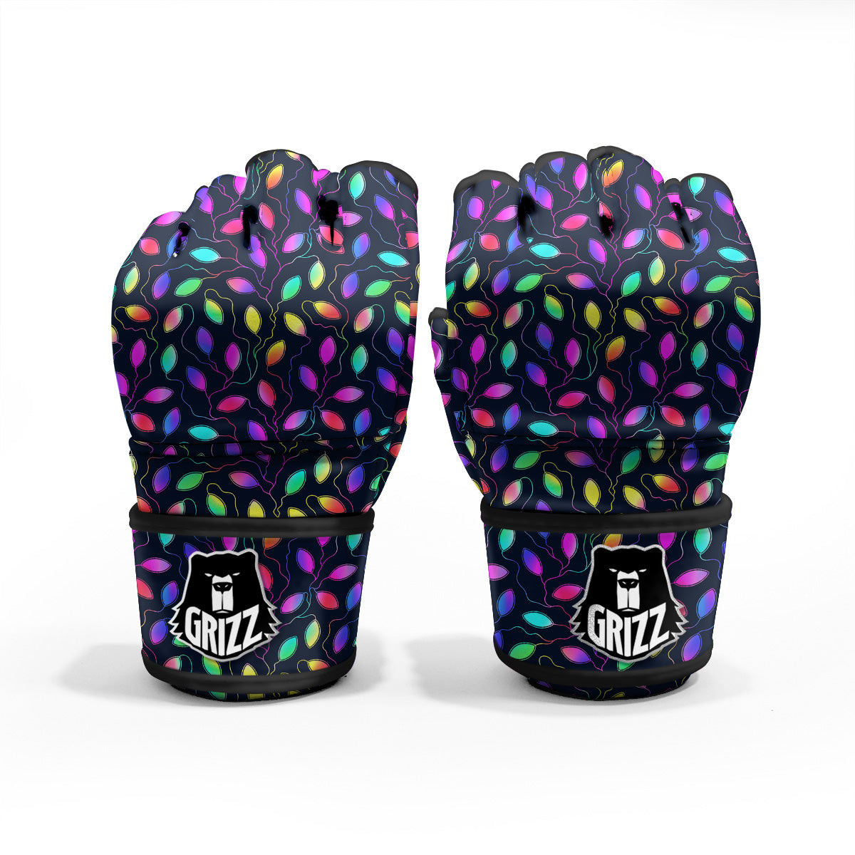 Neon Leaf Print Pattern MMA Gloves-grizzshop