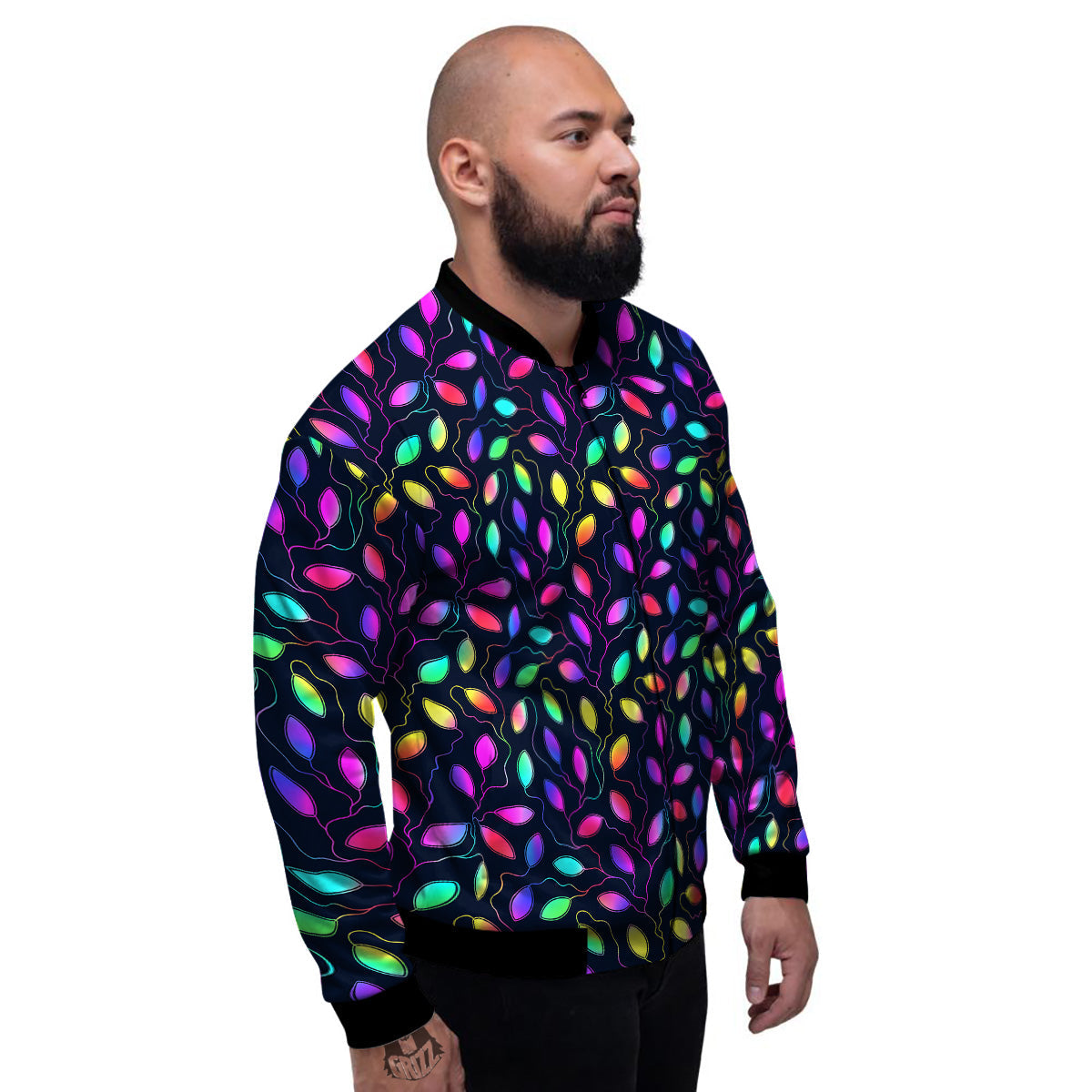 Neon Leaf Print Pattern Men's Bomber Jacket-grizzshop