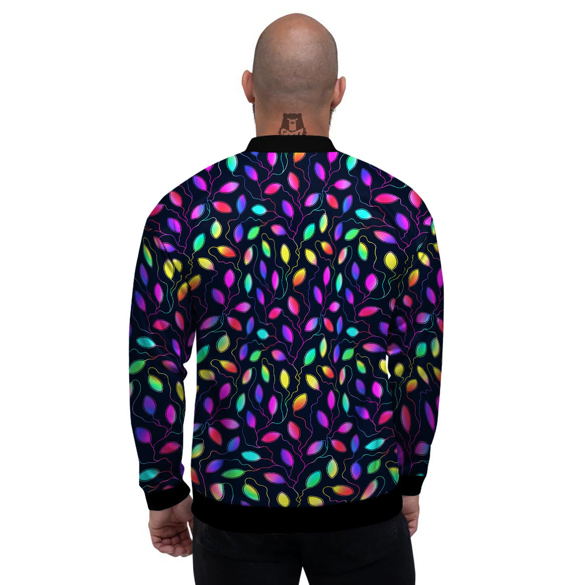 Neon Leaf Print Pattern Men's Bomber Jacket-grizzshop