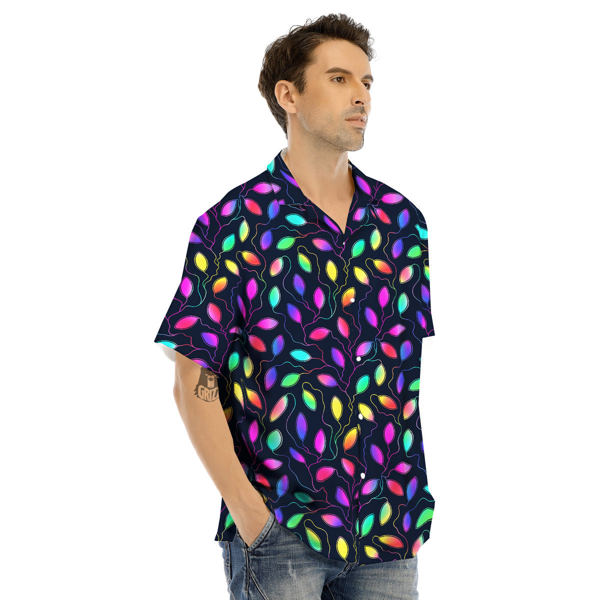 Neon Leaf Print Pattern Men's Hawaiian Shirt-grizzshop
